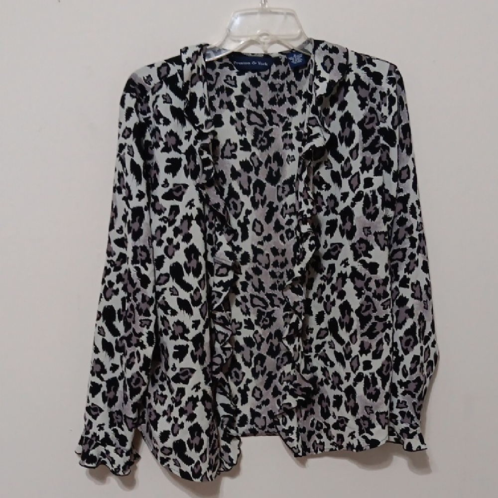 Animal Print Ruffled Long Sleeve Blouse